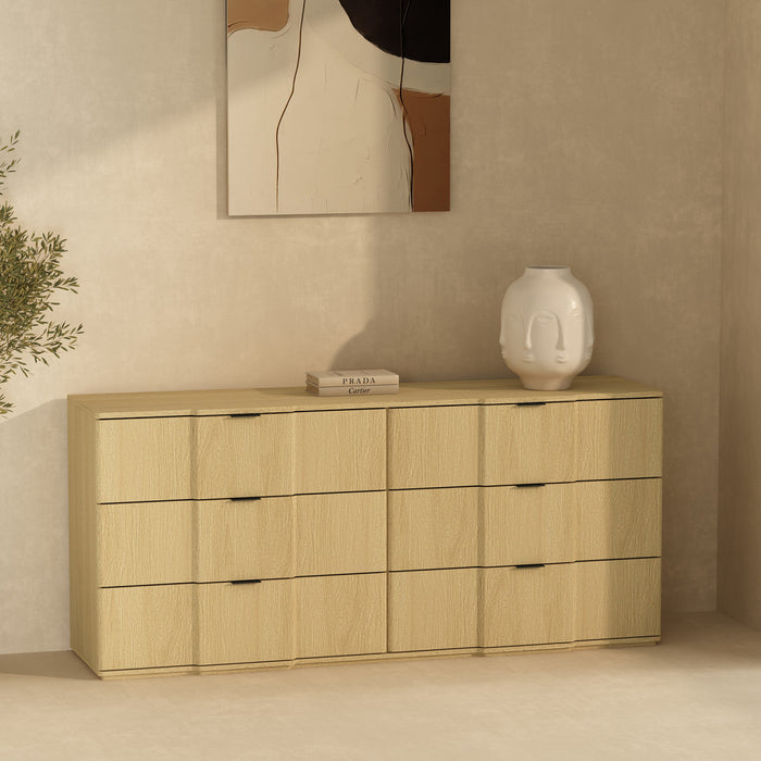Clive Mid-Century Modern 72\" Dresser in Natural Oak (6-Drawer)
