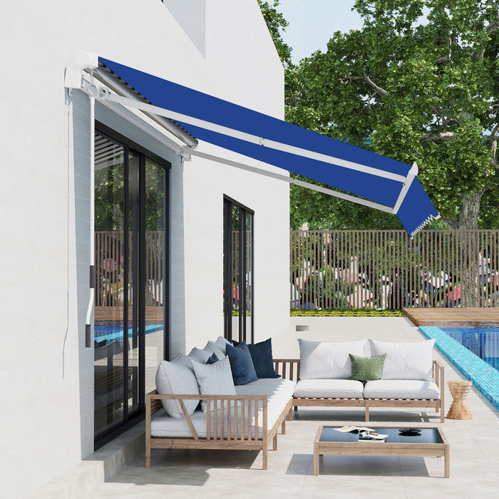 8'x7' Manual Retractable Sun Shade Patio Awning Canopy Shelter, Blue
