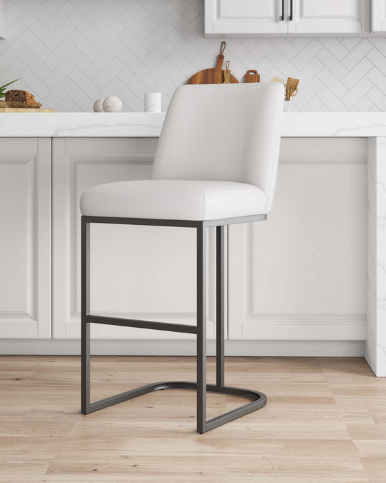 Serena Modern Metal Upholstered Barstool in White Armoire