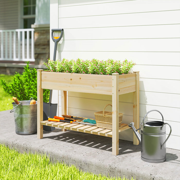 Outsunny 45\" x 22\" x 33\" Elevated Planter Box with Storage Shelf, Natural