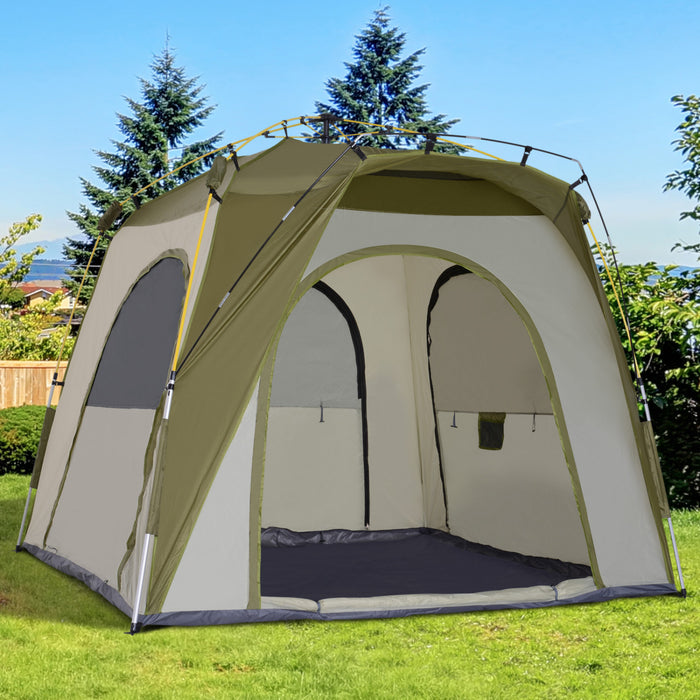 Outsunny Instant Automatic Camping Tent W/ 4 Doors And 4 Windows, Outdoor Easy Pop Up Tent, Portable Backpacking Dome Shelter, 4 Person, Green