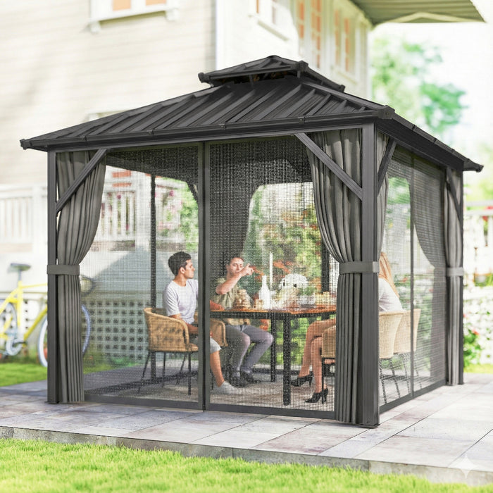 Outsunny 10' x 10' Hardtop Gazebo Canopy with Double Galvanized Steel Roof
