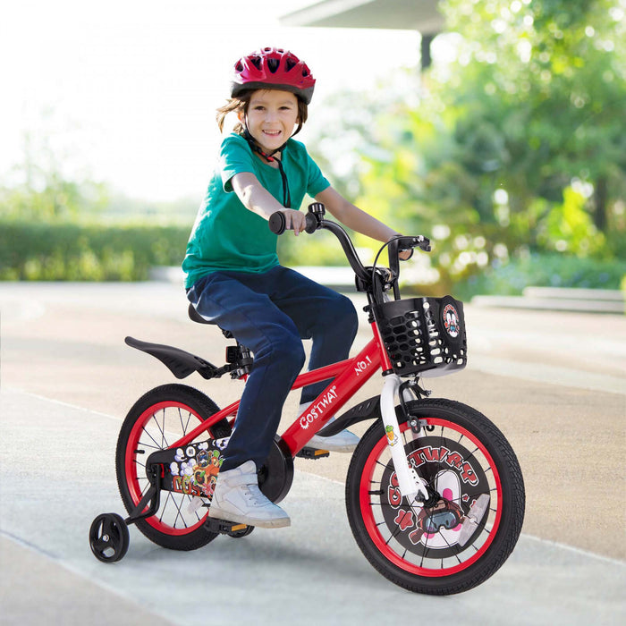 Costway 16\" Kid's Bike For 4-7 With Height-adjustable Handlebar & Saddle Handbrake Red