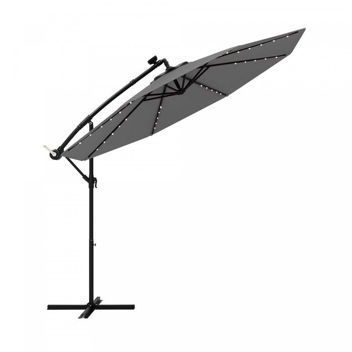 Costway 10 Ft Patio Solar LED 40 Lights Offset Umbrella Crank Cross Base Gray