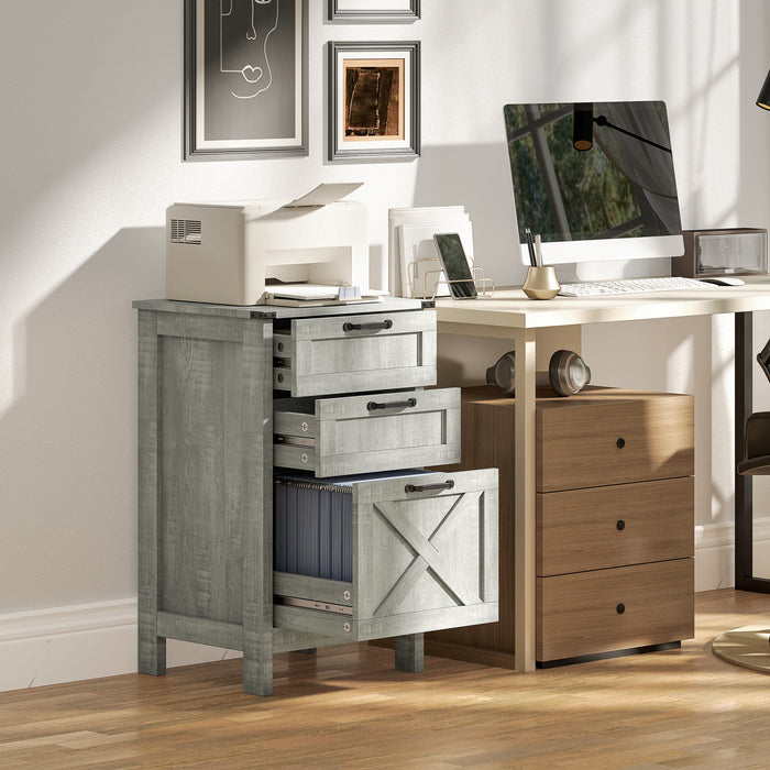 HOMCOM 3 Drawer File Cabinet Filing Cabinet for A4 Letter Size Stone Grey