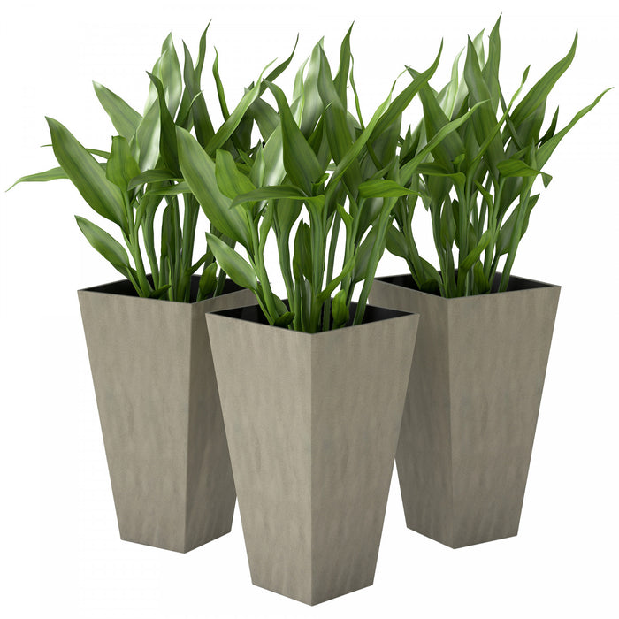 Outsunny 28\" Tall Plastic Planters, Set of 3 Garden Flower Pots, Mixed Grey