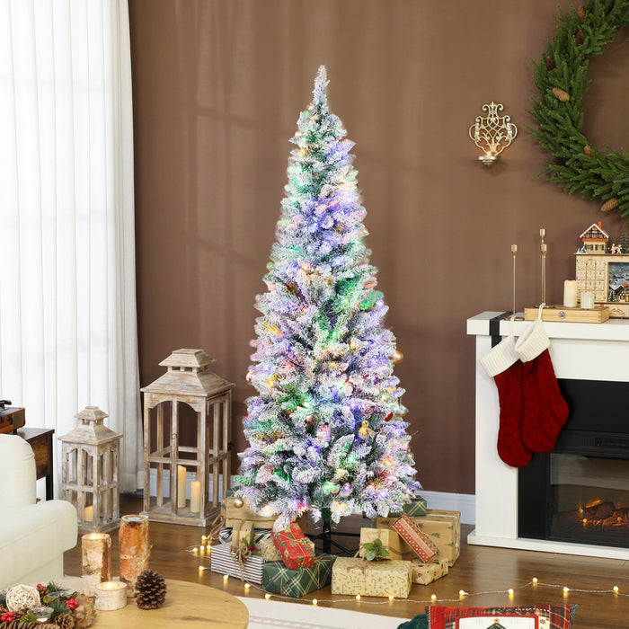 HOMCOM 6ft Frosted Christmas Tree with Dual Colour Light, Pencil Xmas Tree