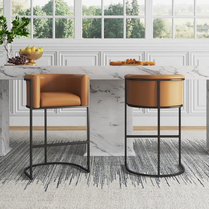 Cosmopolitan Mid-Century Modern Metal Upholstered Barstool in Camel - Set of 2 Bar Stool