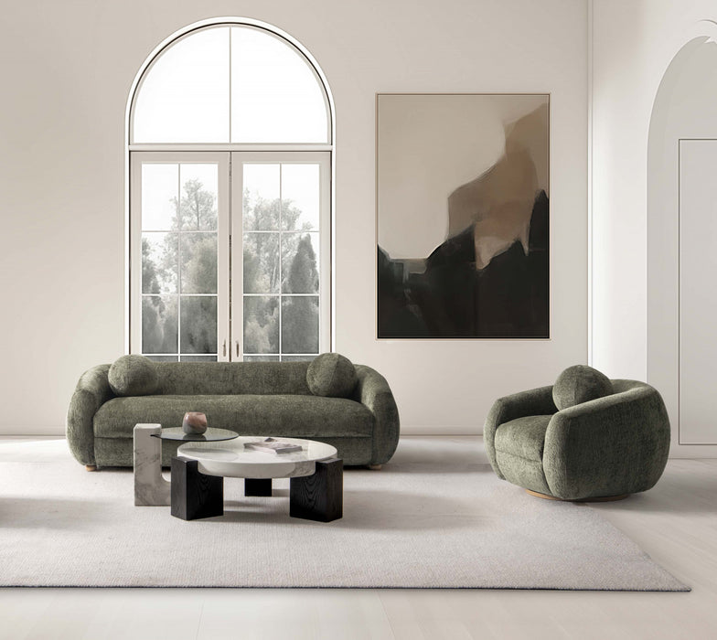 Tribeca Mid-Century Modern 2-Piece Sofa Set in Olive Green