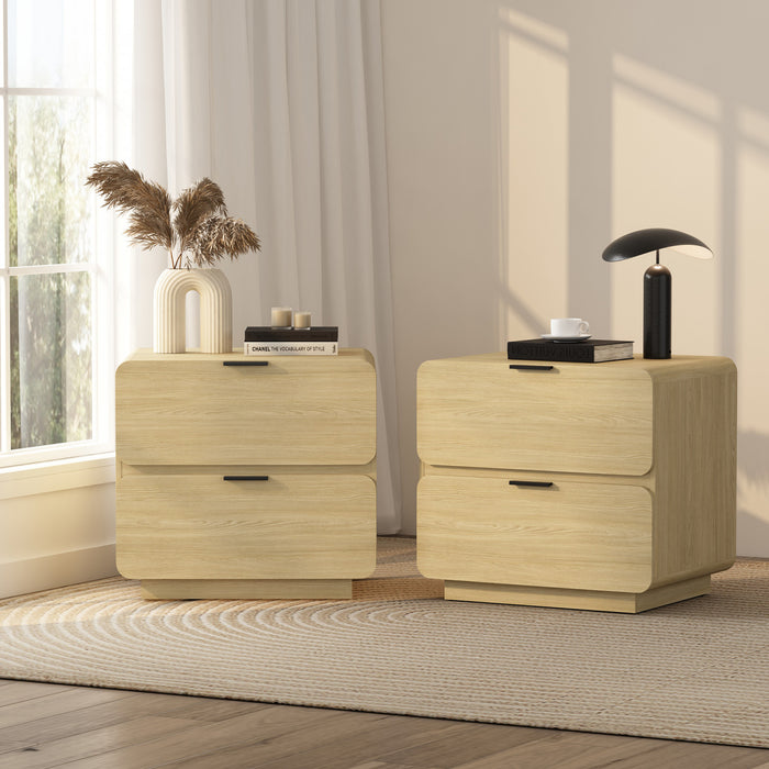 Chrystie Contemporary Modern 26\" Nightstand in Natural (2-Drawer) - Set of 2