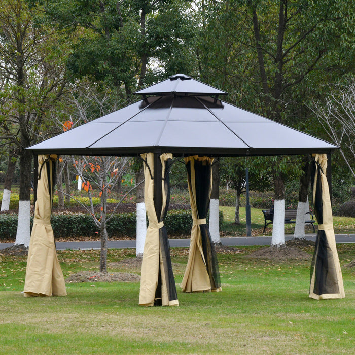 Outsunny 10' X 10' 2-tier Outdoor Gazebo With Polycarbonate Roof, Beige