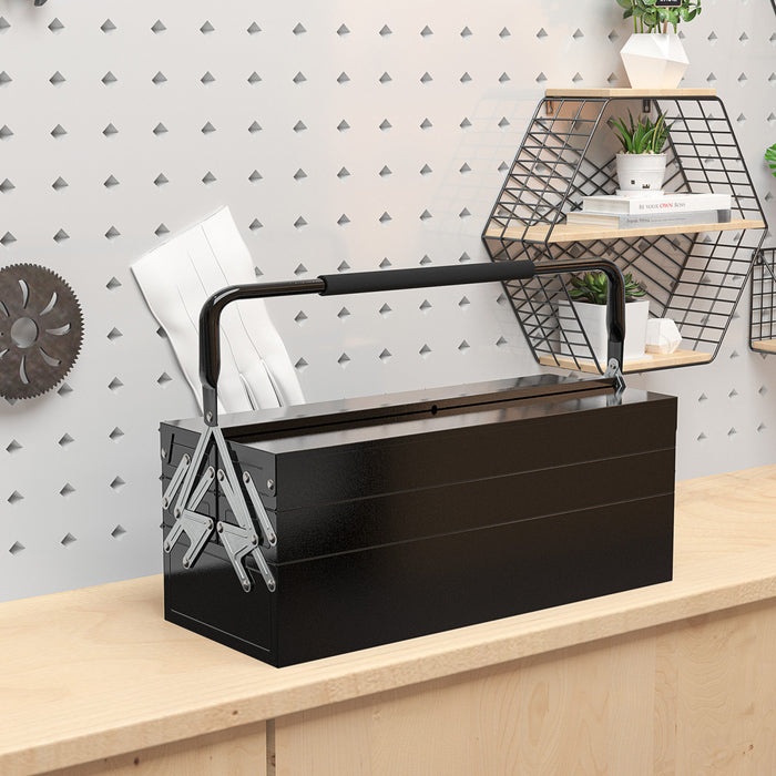 Durhand Metal Tool Box Portable Steel Tool Chest Cabinet With Handle, Black