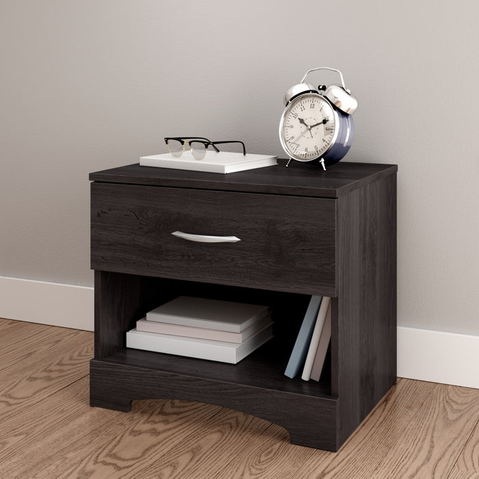 Step One 1-Drawer Nightstand with 4 USB port Gray Oak - South Shore