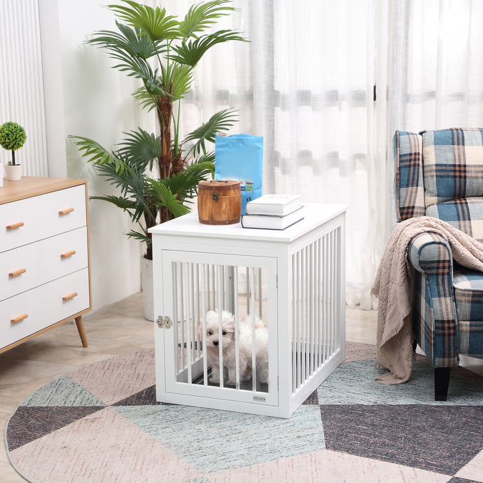 Pawhut Wooden Dog Crate Furniture, Puppy Kennel End Table, Decorative Pet House With Front Door, Safety Lock, For Small & Medium Sized Dog, White