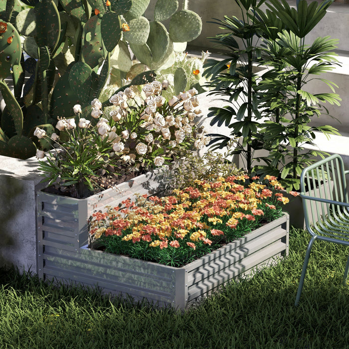 Outsunny 2 Tier Raised Garden Bed, 47\" X 40\" X 23'' Galvanized Steel Planter Box For Vegetables, Flowers And Herbs, Silver