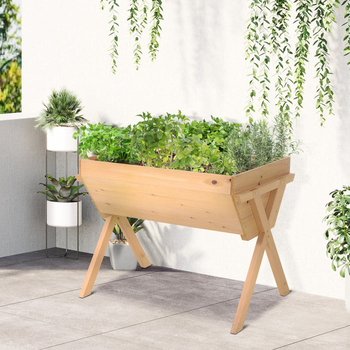 Outsunny 39'' X 28'' Raised Garden Bed With Legs, Elevated Wooden Planter Box With Bed Liner For Vegetables, Flowers Herbs, Backyard Patio Balcony Use