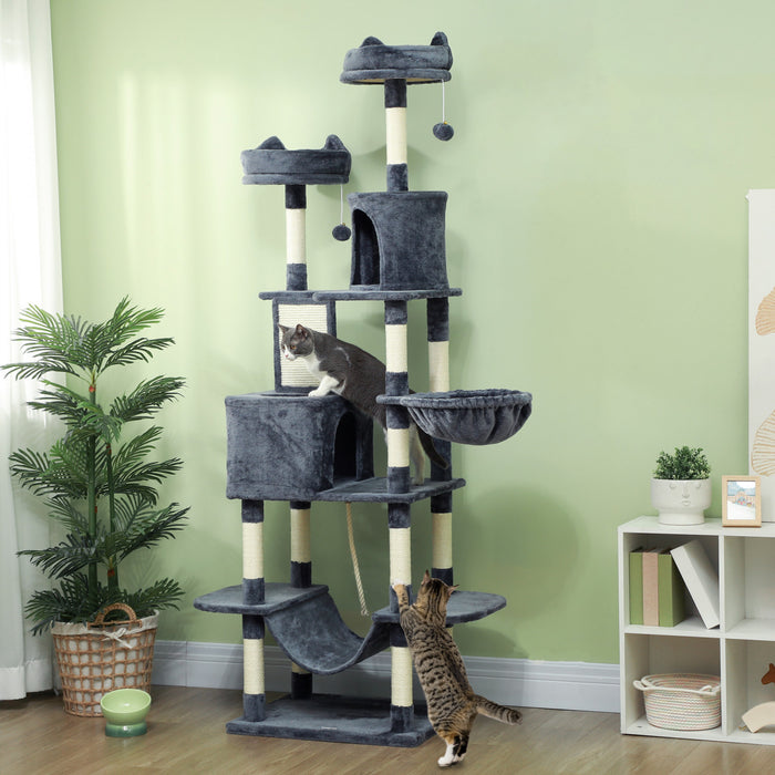 Pawhut Cat Tower, 81\" Cat Tree For Large Cats Adult W/ Scratching Posts, Scratching Board, Cat Condos, Cat Beds, Hammocks, Jumping Platforms, Toy Balls, Rope Cat Toy, Dark Grey
