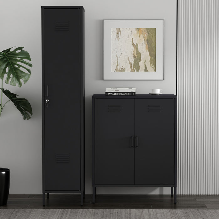 Naomi Modern 2-Piece Metal Storage Cabinets in Black