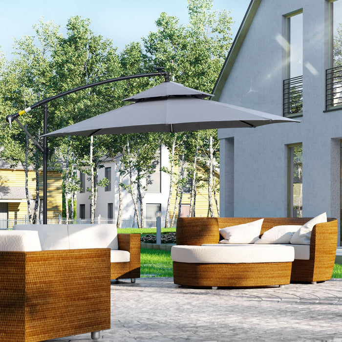 Outsunny 10ft Solar Powered Patio Umbrella With Crank And Base, Grey