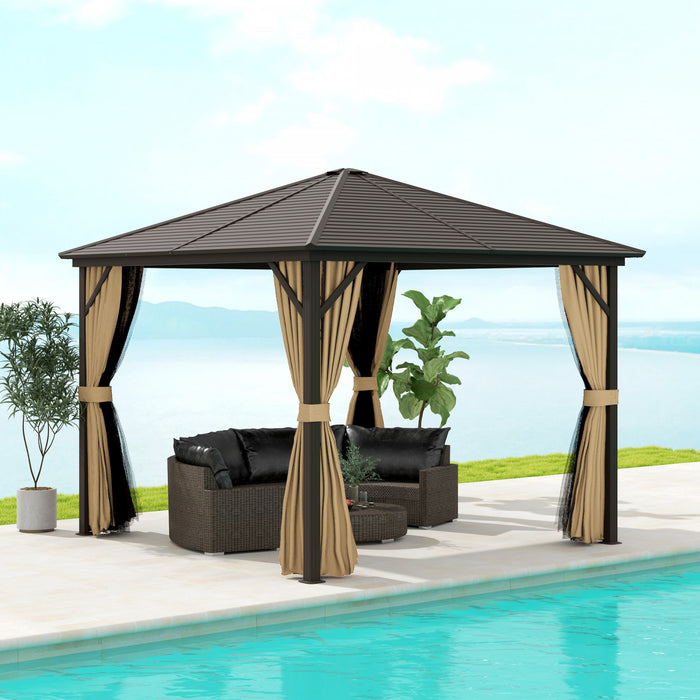 Outsunny Hardtop Gazebo Outdoor Aluminum Gazebo Canopy, Brown
