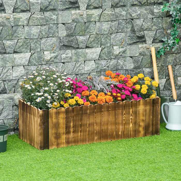 Outsunny 40\" X 16\" X 12\" Raised Garden Bed, Raised Planter Box, Wooden Planter Raised Bed With Drainage Holes, Carbonized Natural