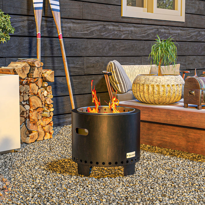 Outsunny Smokeless Fire Pit, Portable Wood Burning Firepit With Poker Black