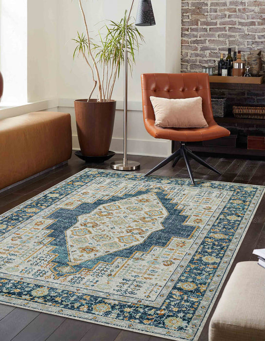 Kinsley Traditional 6'7\" x 9'6\" Area Rug in Blue Indoor Area Rug