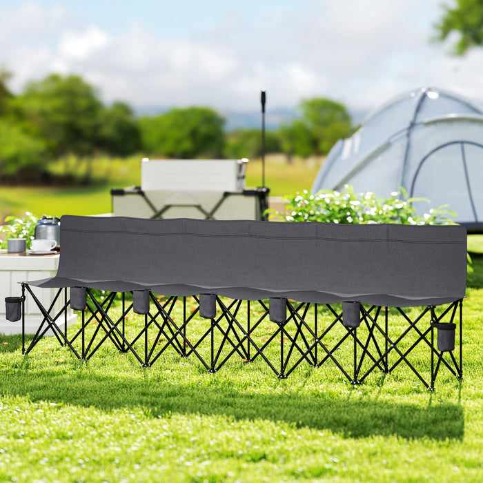 Outsunny 6 Seat Folding Camping Chair W/ Cup Holder For Camping, Dark Grey