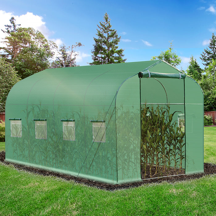 Outsunny 13' X 6.4' X 6.6' Steeple Walk-in Greenhouse Garden Plant Seed Grow Tent Polytennel With Windows And Door Green