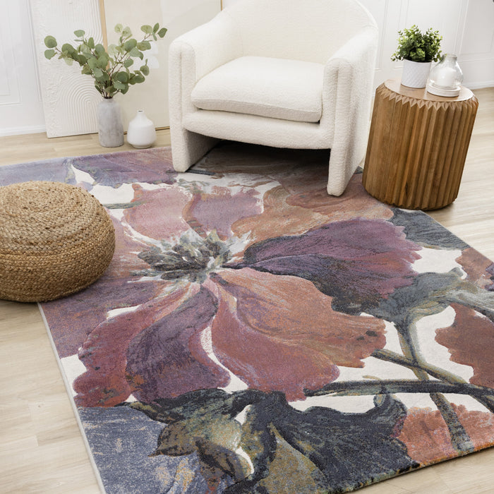 Amelia Dense Cream Pink Purple Floral Area Rug - 5'3\" x 7'7\"
