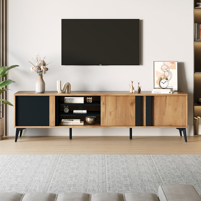 Mason TV Stand with Storage Cabinets and Open Shelving,Natural