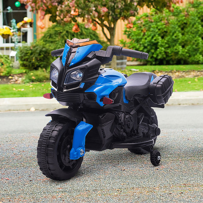 Aosom Kids Powered Ride-On Motorcycle, 6v Electric Battery Powered Dirt Bike W/ Training Wheels, Gift For Children Boys Girls Blue