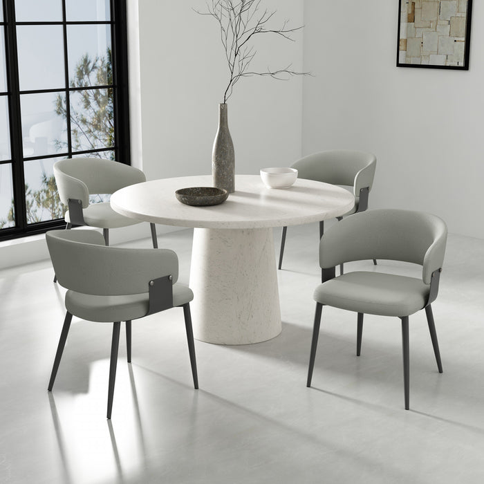 Luce Modern Textured Vegan Leather Metal Dining Chair in Stone Gray - Set of 4