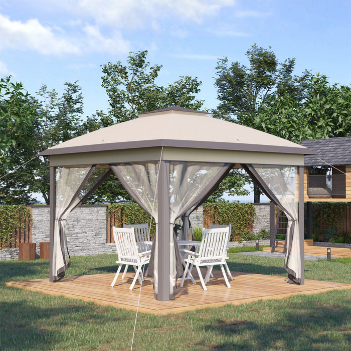 Outsunny 11' X 11' Pop-up Gazebo With Double Roof Carrying Bag, Beige And Grey