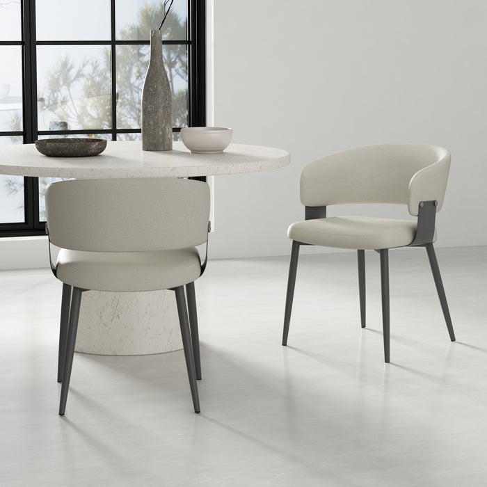 Luce Modern Textured Vegan Leather Metal Dining Chair in Oatmeal - Set of 2