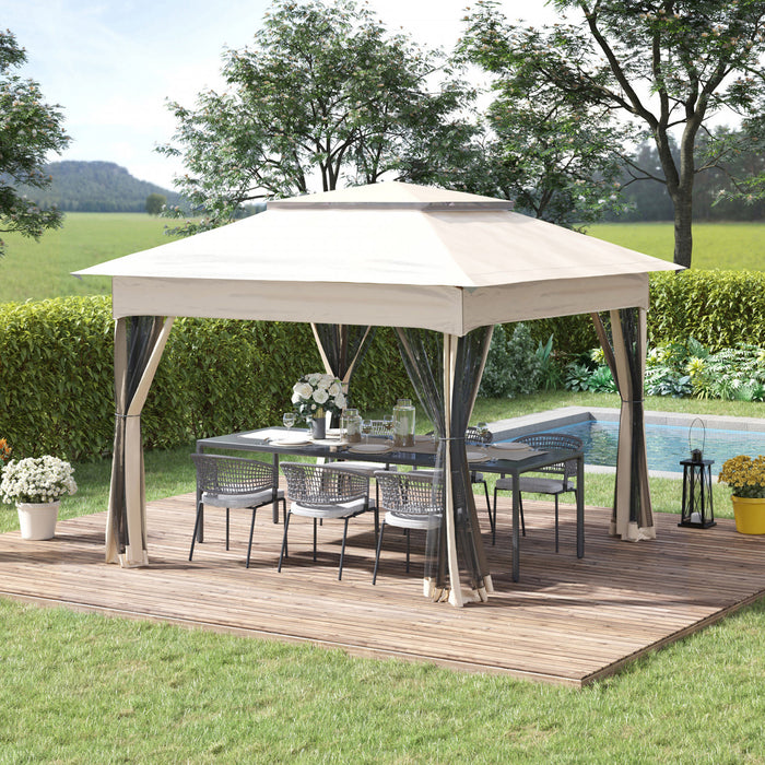 11'x11' Pop Up Canopy 2-tier Soft Top Gazebo W/ Mesh Netting, Cream White