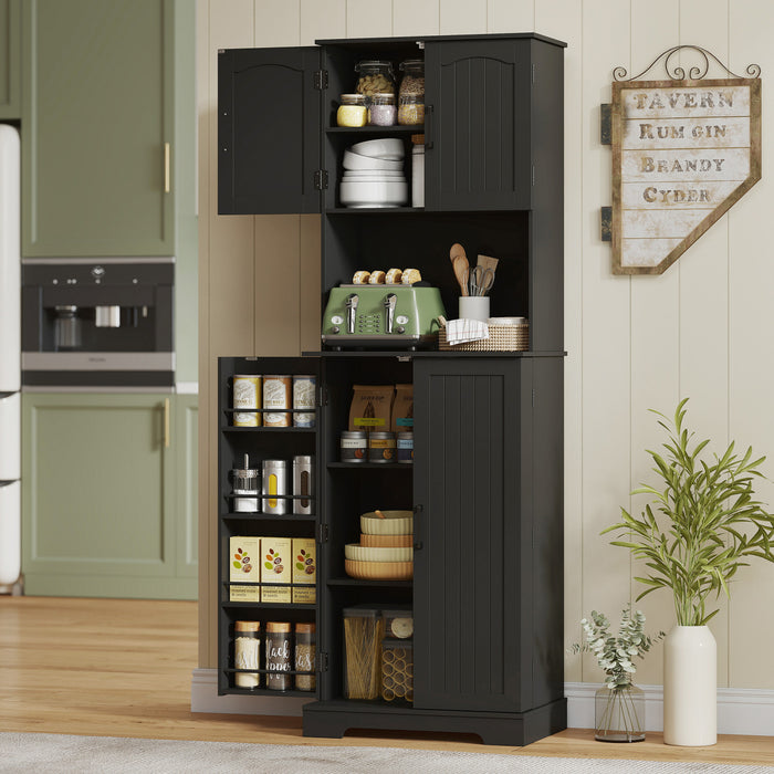 HOMCOM 71.5\" Tall Pantry Cabinet, Kitchen Cupboard with Spice Racks, Black