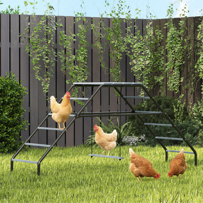 PawHut Chicken Coop Perches with Swing, Roosting Bars, Chicken Run Accessories Toy, Steel Ladder for Poultry's Healthy & Happy, for Backyard Farm