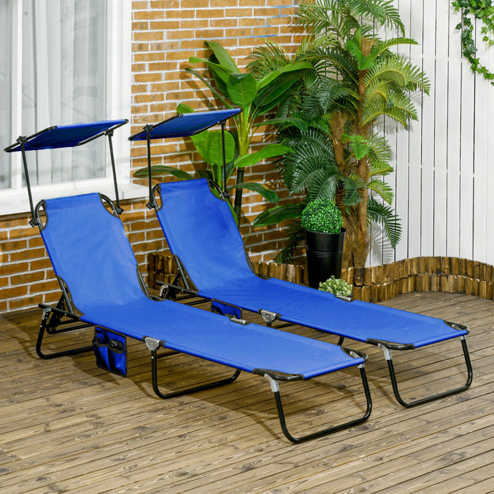 Outsunny 2 Piece Folding Chaise Lounges With Adjustable Backrest, Blue