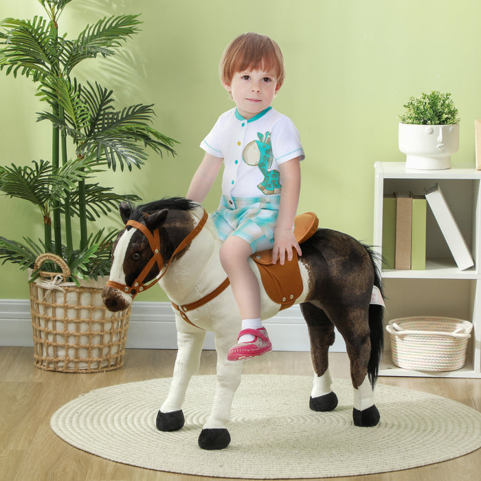 Qaba Standing Ride On Horse, Plush Pony Toy For Kids With Neighing Sound, Soft Padding, For Cowboy Cowgirl Aged 3-8 Years Old, White