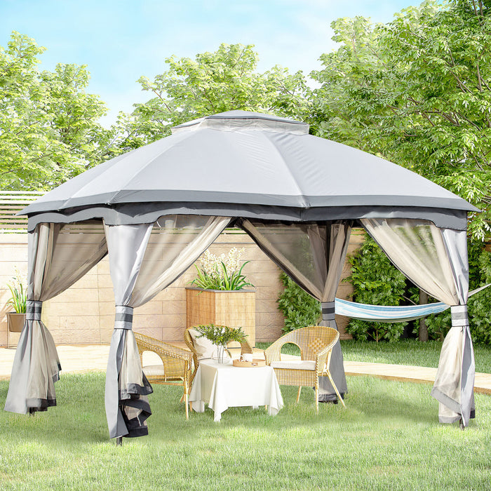 Outsunny 12' X 10' 2-tier Outdoor Gazebo Canopy Tent For Patio With Zippered Mesh Sidewalls, Solid Steel Frame, Arched Roof, Grey