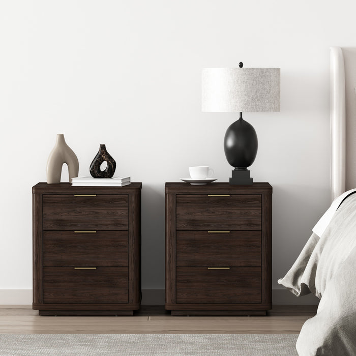Evelyn Modern 20\" Nightstand in Brown (3-Drawer) - Set of 2