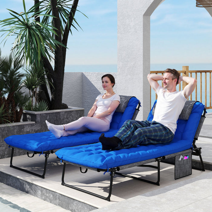 Outsunny 2 Pcs Folding Lounge Chairs, Reclining Tanning Chairs, Blue