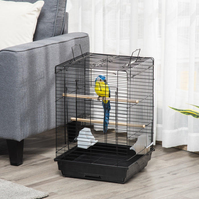 Pawhut 23\" Bird Cage Flight Parrot House Cockatiels Playpen With Open Play Top And Feeding Bowl Perch Pet Furniture Black