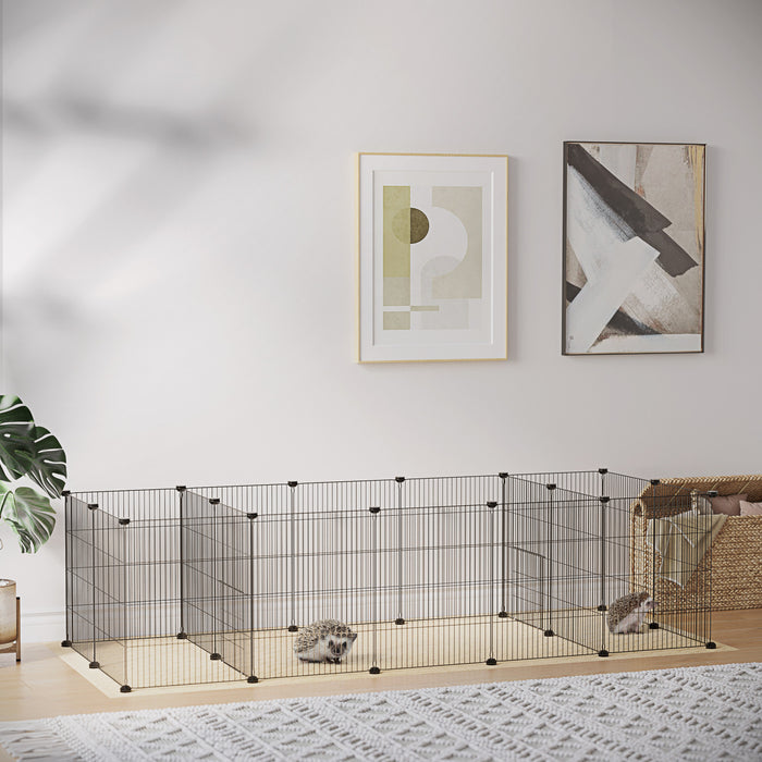 Pawhut 18 Panels Small Animal Cage With Water-resistant Mat, Pet Playpen With Doors, Guinea Pig Cage, Portable Metal Wire Yard For Hedgehogs Indoor Use, 69\" X 28\" X 18\"