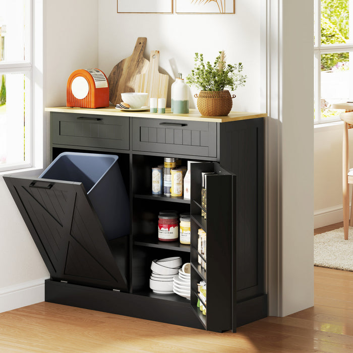 HOMCOM Tilt Out Trash Cabinet, Kitchen Island with 2 Drawers, Black