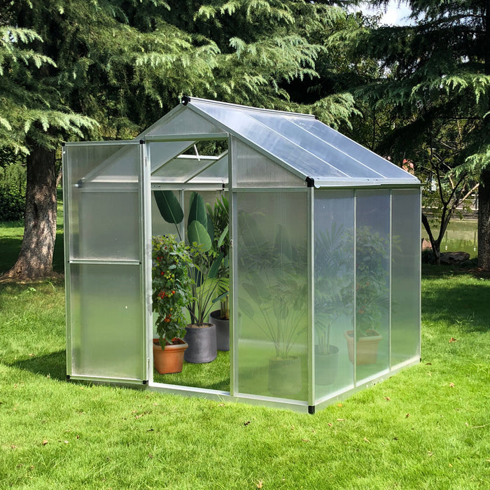 Outsunny 6' X 6' X 6.4' Walk-in Garden Greenhouse Polycarbonate Panels Plants Flower Growth Shed Cold Frame Outdoor Portable Warm House Aluminum Frame