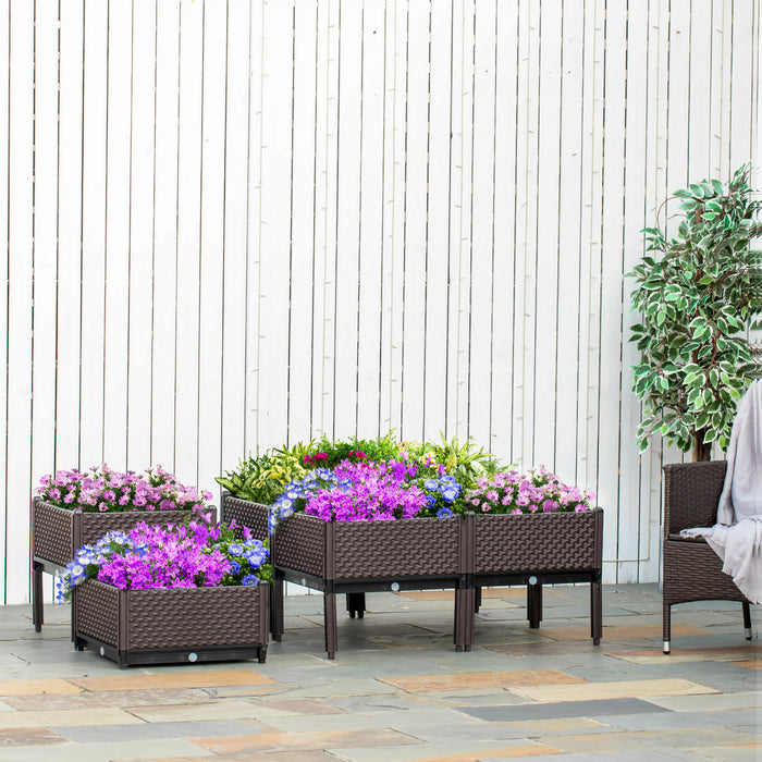 Outsunny Set Of 6 Garden Raised Bed, Elevated Planter Box, Flower Vegetables Planting Container With Self-watering Design And Drainage Holes