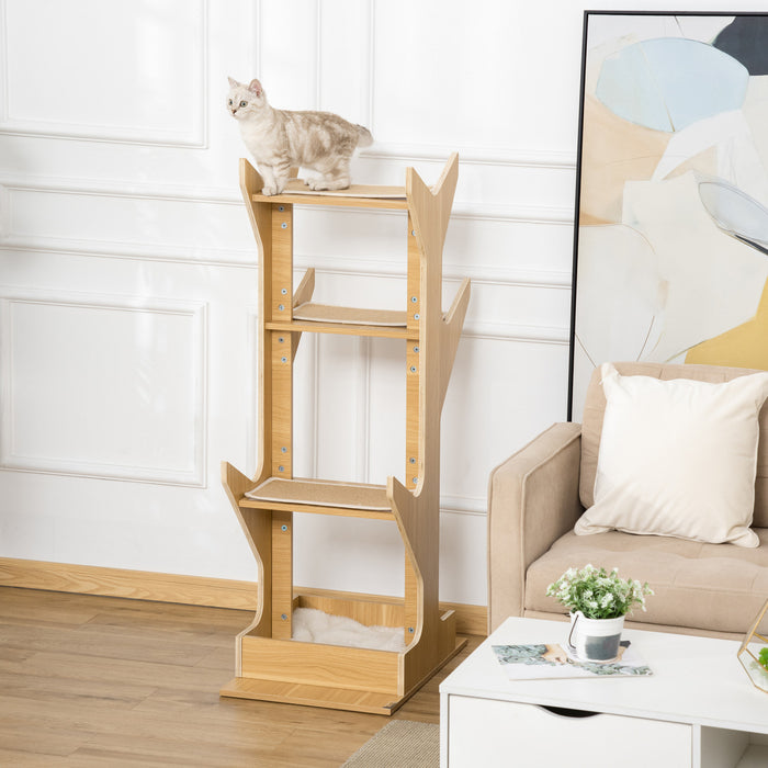 Pawhut 49\" Cat Tree With Resting House, 4-level Cat Tower Furniture With Soft Cushion, Activity Center For Kittens, Cat Shelf For Playing Relaxing And Sleeping, Oak