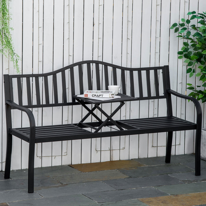 Outsunny Outdoor Bench With Liftable Middle Table, Patio Loveseat, Black